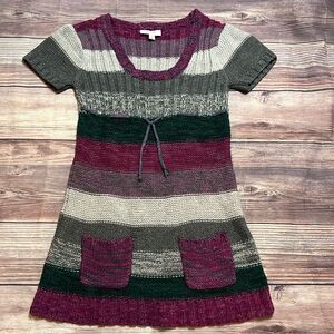 Grane Girls Size Medium 7/8 Sweater Dress Striped Purple Gray Green